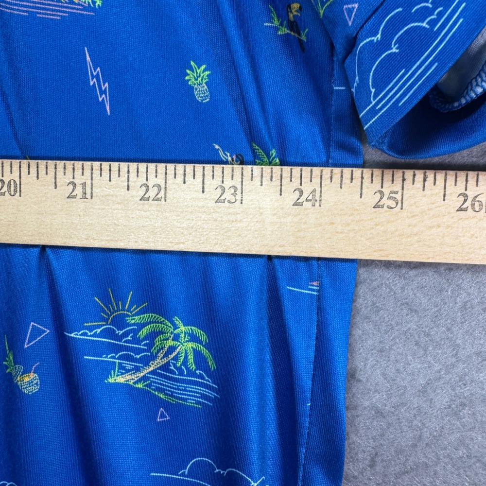 Mens Tropical Island Print Golf Polo Shirt Blue XL Short‎ Sleeve Caddy Cart - Picture 5 of 7